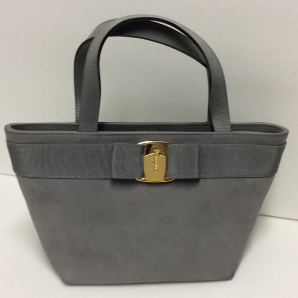 SALVATORE FERRAGAMO Dove Gray Suede Handbag
