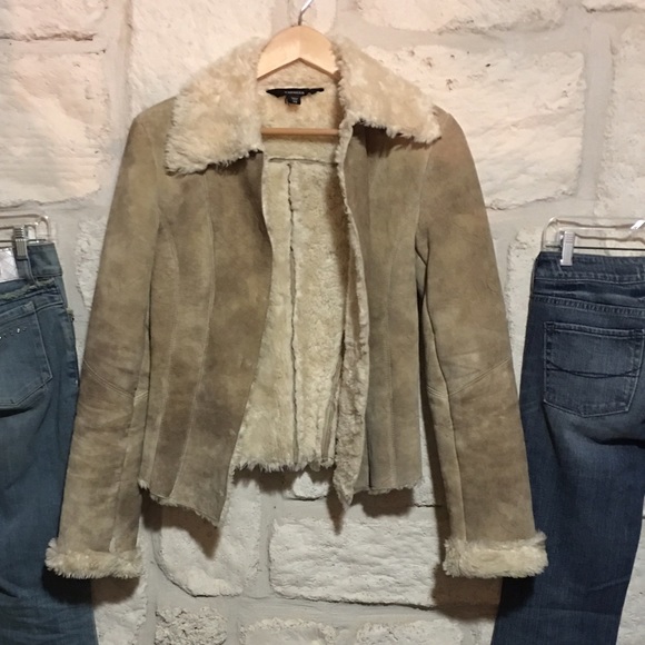 Express leather suede shearling jacket size 7/8 - Picture 2 of 8