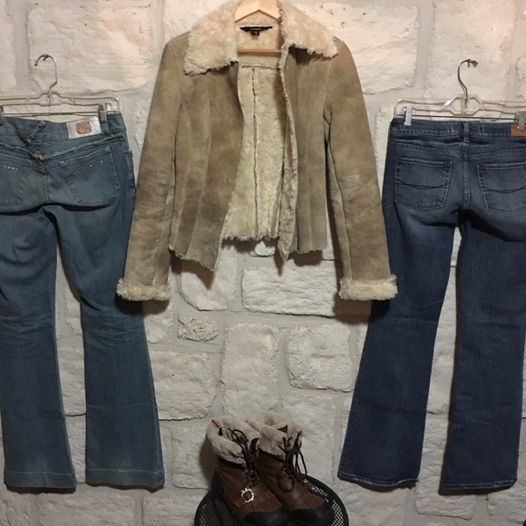 Express leather suede shearling jacket size 7/8 - Picture 5 of 8