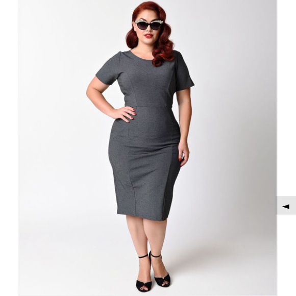 Unique Vintage Plus Size Grey Stretch Wiggle Dress