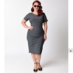 Unique Vintage Plus Size Grey Stretch Wiggle Dress
