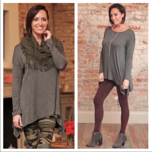 Charcoal asymmetrical tunic top - Picture 1 of 3