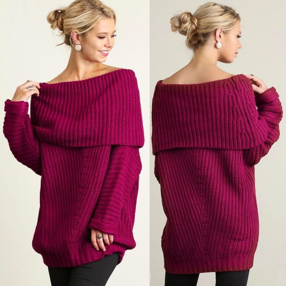 SIZES XL - 2X!!!!! BERRY FOLD OVER SWEATER - Picture 5 of 7