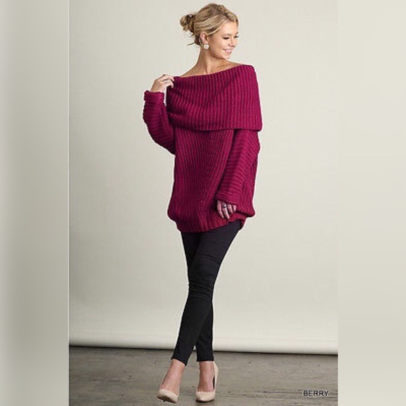 SIZES XL - 2X!!!!! BERRY FOLD OVER SWEATER - Picture 2 of 7