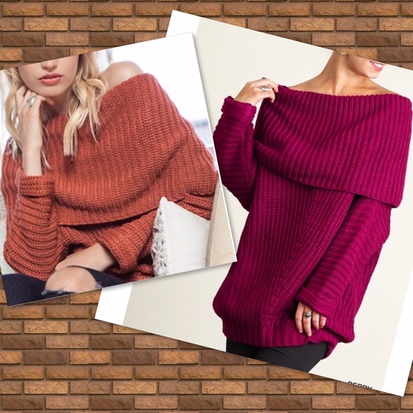 PLUS SIZED BRICK FOLD OVER SWEATER - Picture 4 of 5