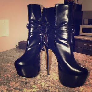 Black faux leather heels