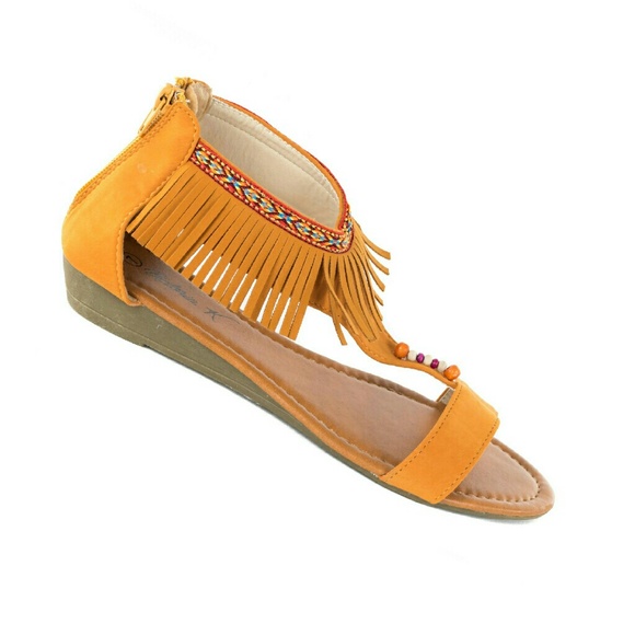 Zipper back Wedge Sandals with fringe fs2040 Camel - Picture 2 of 3