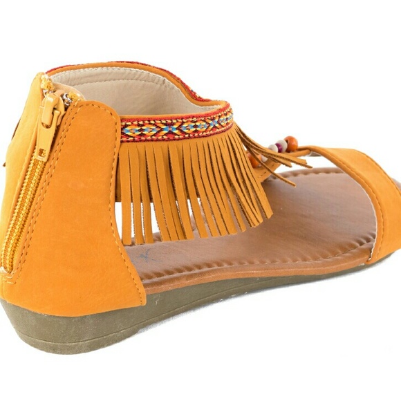 Zipper back Wedge Sandals with fringe fs2040 Camel - Picture 3 of 3