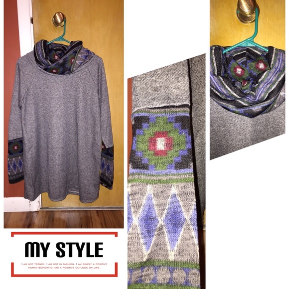 Gray trendy Aztec sweatshirt