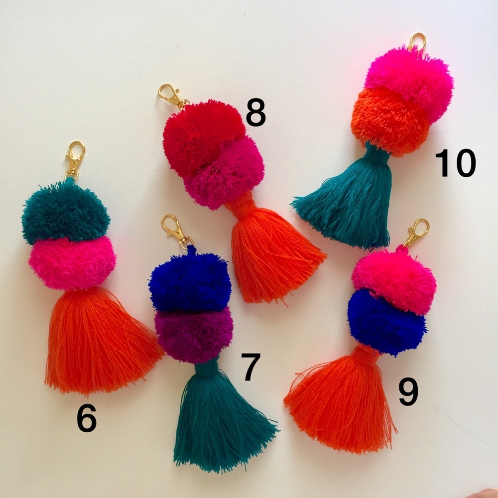 Handmade Colorful Pom Pom Tassel Keychain - Picture 4 of 4