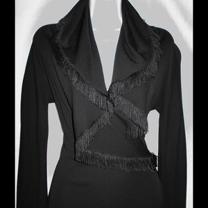 JEAN PAUL GAULTIER BLACK HOODED FRINGE DRESS SZ 10