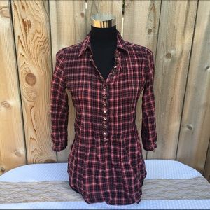 Red Plaid Stud Button Up Pull Over