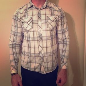 BKE Men's Western Style Pearl Snap Button Up