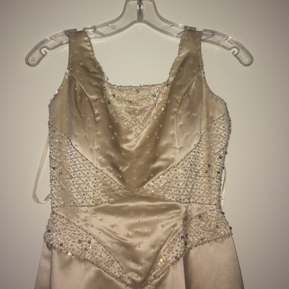 Gown champagne beaded embroidered