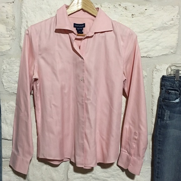 Ann Taylor herringbone cotton button down shirt 6