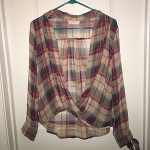 Plaid silk open shirt