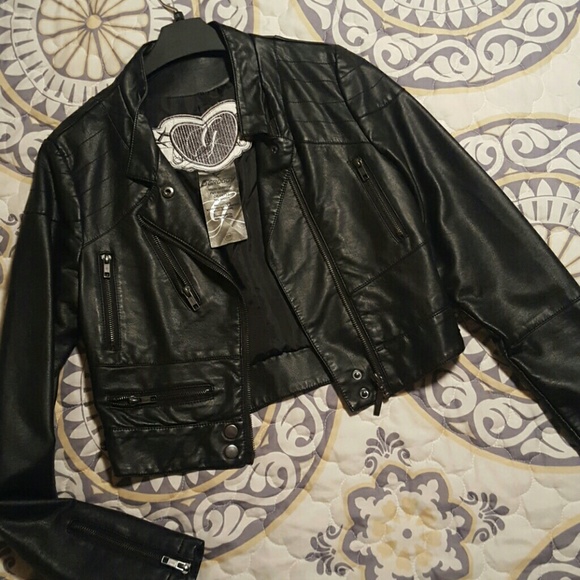 Black faux leather moto jacket