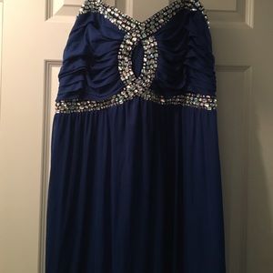 Blue strapless prom dress