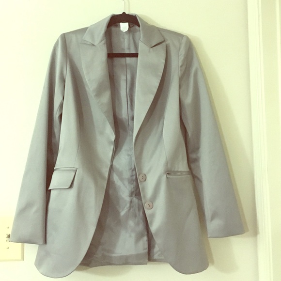 Silver polished cotton fitted blazer