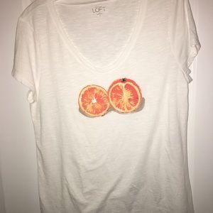 White top with oranges