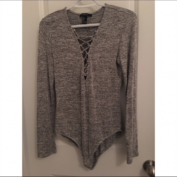 Gray lace up leotard top