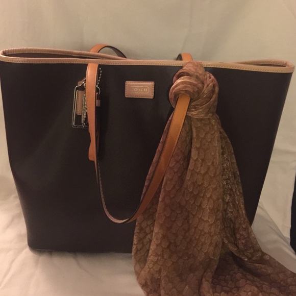 Brown coach purse w/coach scarf.