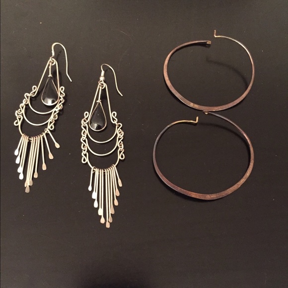 2 pair sterling silver hoop and dangling earrings