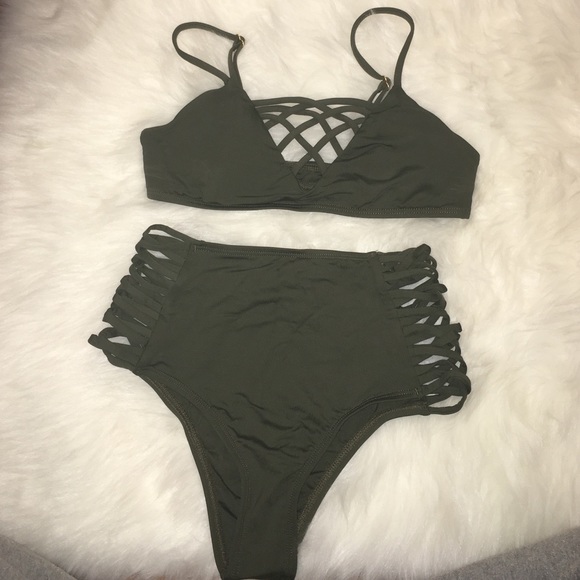 khaki high waisted bikini