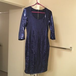 Blue sequin 3/4 sleeve dress