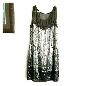 A.B.S. Gray Black Sequined Sheer Tank Mini Dress