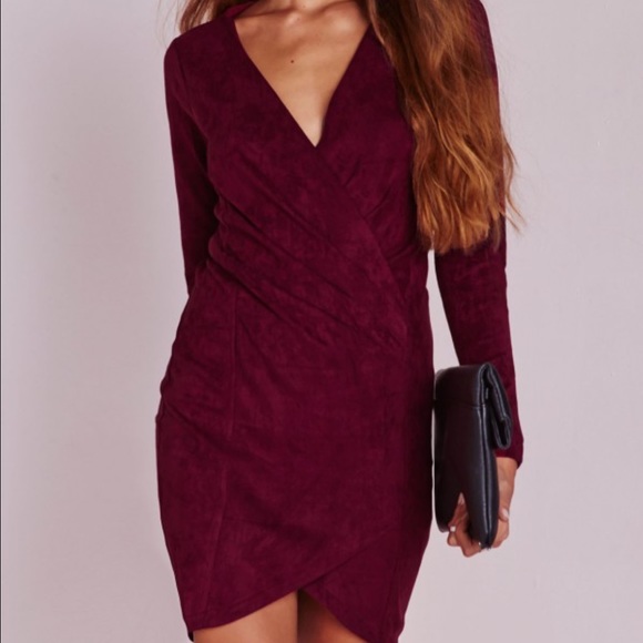 Burgundy Missguided vegan suede wrap style dress