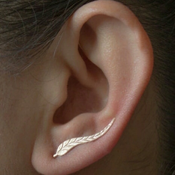 Silver leaf earring row cuff set