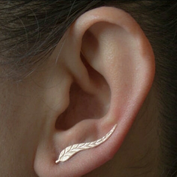 Gold leaf earring row cuff set