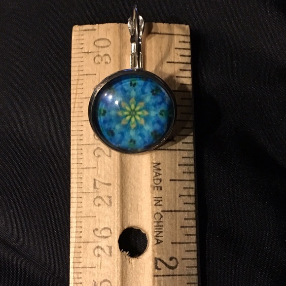 Blue & Green Mandala, Glass & Silver Earrings - Picture 4 of 5