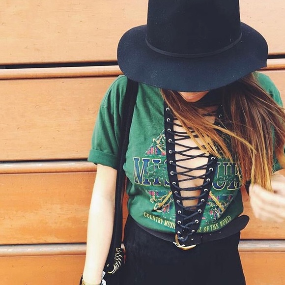 Reserved LF FOAK Lace Up Top