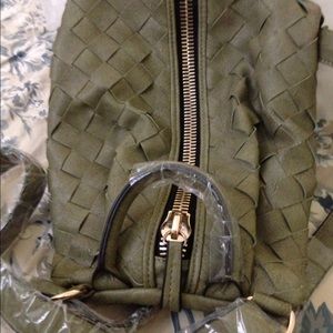 New green leather backpack and crossbody bag