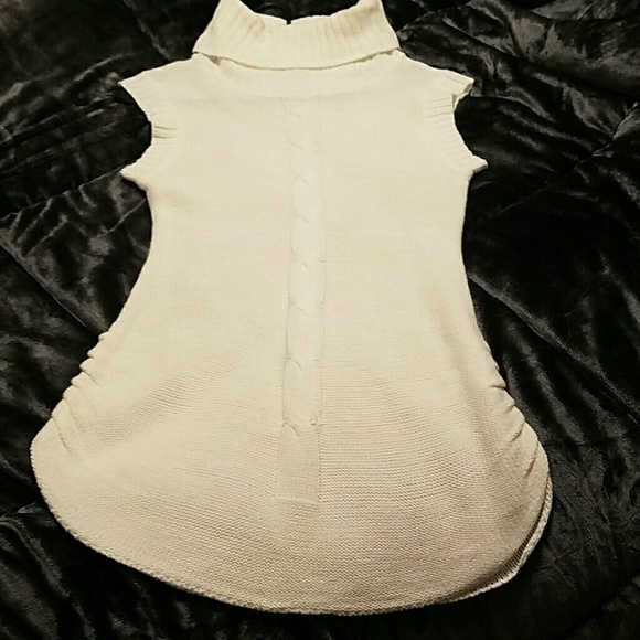White Woven Turtleneck Sweater Dress