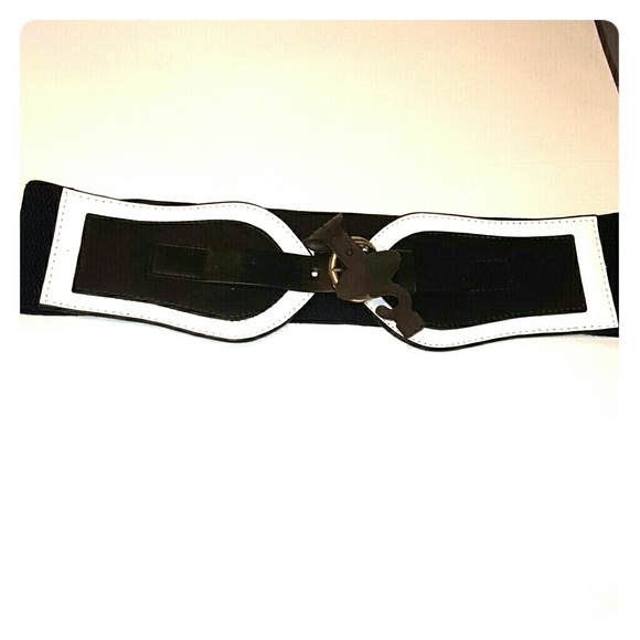 Black Buckle Belt with White Trim - Picture 1 of 2