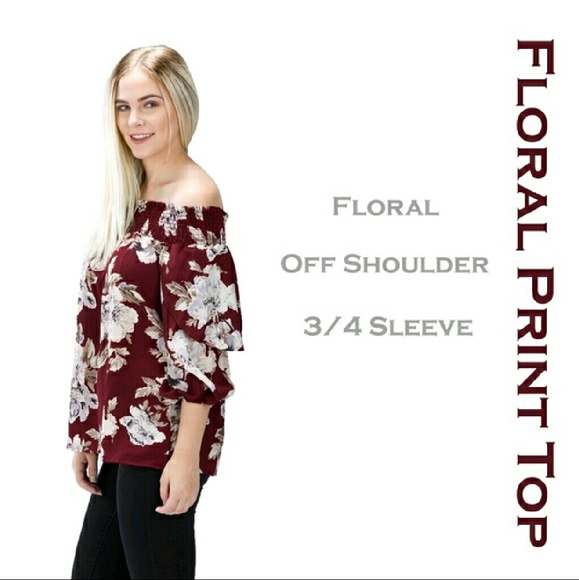 FLORAL PRINT OFF THE SHOULDER BURGUNDY TOP