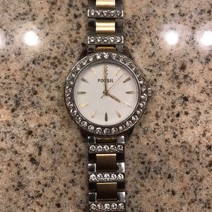 Women's two tone watch with bedazzled face