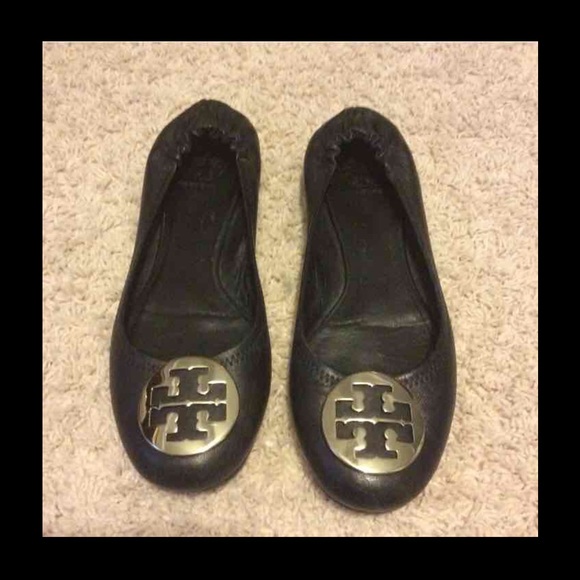 Size 10.5 Tory Burch Black &Silver Flats