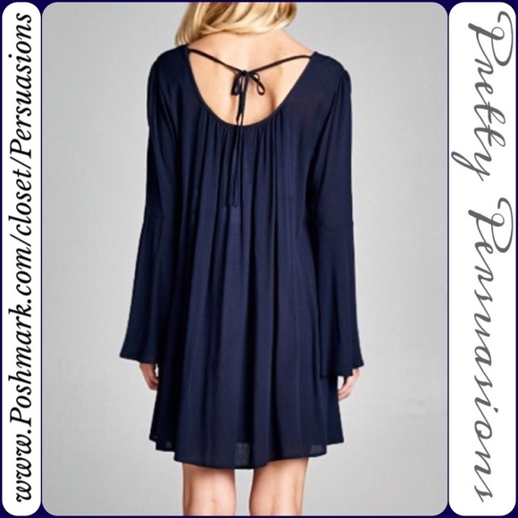 Navy & Crochet Trim Bell Sleeve Dress - Picture 3 of 4