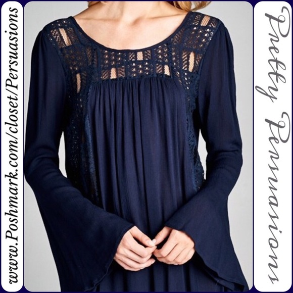 Navy & Crochet Trim Bell Sleeve Dress - Picture 4 of 4