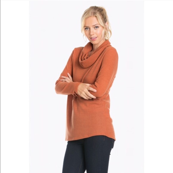 1 Day Sale! Rust Cowl Neck Knit Top - Picture 3 of 4