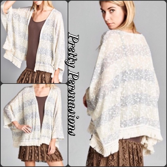 Striped Fringe Hem Kimono Cardigan Sweater - Picture 2 of 8