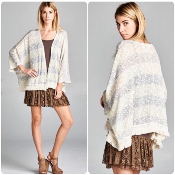 Striped Fringe Hem Kimono Cardigan Sweater - Picture 3 of 8