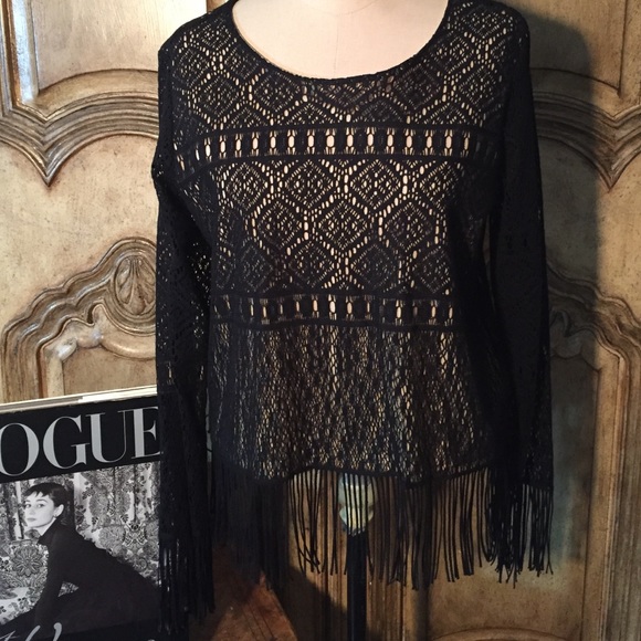 Jessica Max Tops - Jessica Max Black lace & fringe top.
