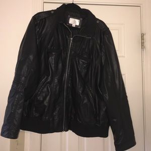 Black leather bomber jacket