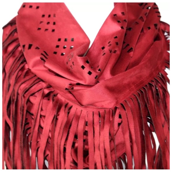 Red Vegan Suede Infinity Scarf - Picture 4 of 4