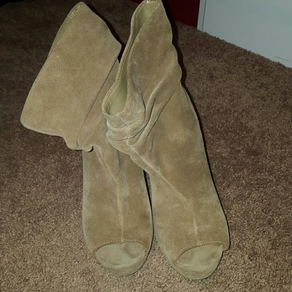 BCBG Suede Peep Toe Ankle Bootie